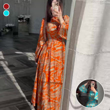 Laden Sie das Bild in den Galerie-Viewer, Bedrucktes langärmeliges Midikleid mit Taille