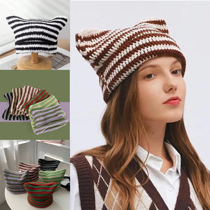 Warme Strickpullovermütze mit Katzenohren für den Winter