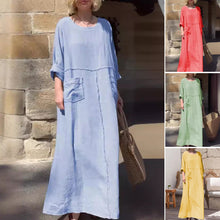 Laden Sie das Bild in den Galerie-Viewer, Lässiges Kleid mit Rundhalsausschnitt und langen Ärmeln