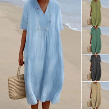 Laden Sie das Bild in den Galerie-Viewer, Damenkleid aus einfarbigem Baumwollleinen