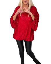 Laden Sie das Bild in den Galerie-Viewer, Paillettenbesetztes Rundhalsshirt mit Laternenärmeln