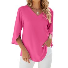 Laden Sie das Bild in den Galerie-Viewer, Unifarbenes Shirt mit V-Ausschnitt aus lockerem Chiffon