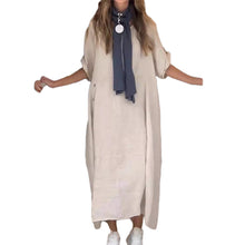 Laden Sie das Bild in den Galerie-Viewer, Damenkleid aus Baumwolle und Leinen mit seitlichen Knöpfen