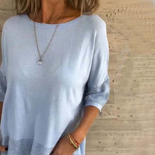 Laden Sie das Bild in den Galerie-Viewer, Lässiges, einfarbiges Rundhals-T-Shirt mit 3/4-Ärmeln für Damen