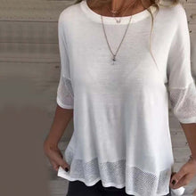 Laden Sie das Bild in den Galerie-Viewer, Lässiges, einfarbiges Rundhals-T-Shirt mit 3/4-Ärmeln für Damen