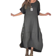 Laden Sie das Bild in den Galerie-Viewer, Damenkleid aus Baumwolle und Leinen mit seitlichen Knöpfen
