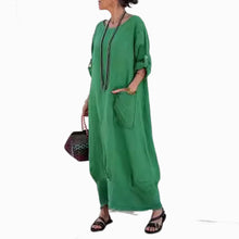 Laden Sie das Bild in den Galerie-Viewer, Einfarbig Tasche Rundhalsausschnitt Langes Kleid