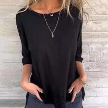 Laden Sie das Bild in den Galerie-Viewer, Lässiges, einfarbiges Rundhals-T-Shirt mit 3/4-Ärmeln für Damen