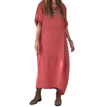 Laden Sie das Bild in den Galerie-Viewer, Damenkleid aus Baumwolle und Leinen mit seitlichen Knöpfen