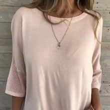 Laden Sie das Bild in den Galerie-Viewer, Lässiges, einfarbiges Rundhals-T-Shirt mit 3/4-Ärmeln für Damen