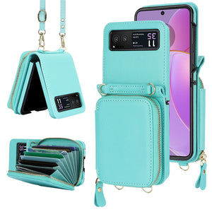 Kartenhalter aus Leder mit Reißverschluss für Samsung Galaxy Z Flip3/4/5