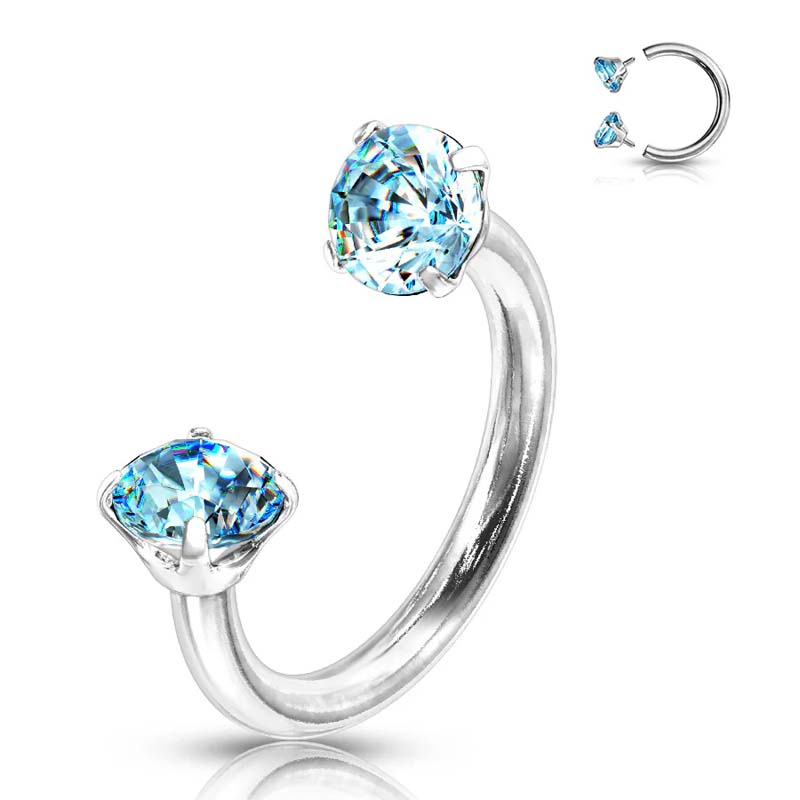 Hufeisenring mit Zirkonia und Gewindestäben für Piercings