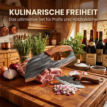 Laden Sie das Bild in den Galerie-Viewer, Premium-Set aus handgeschmiedetem Kochmesser und Hackmesser