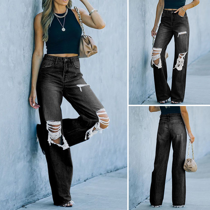 Damen Lässige Jeans mit weitem Bein im Herbst