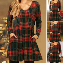 Laden Sie das Bild in den Galerie-Viewer, Lockeres Kleid mit weihnachtlichem kariertem Print