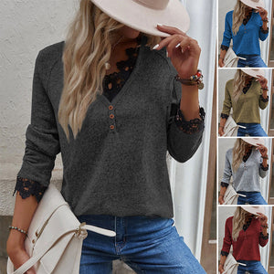Damen-Strick-T-Shirt mit V-Ausschnitt