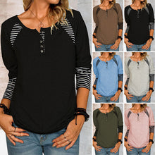 Laden Sie das Bild in den Galerie-Viewer, Langärmliges bedrucktes gestreiftes lässiges T-Shirt für Damen