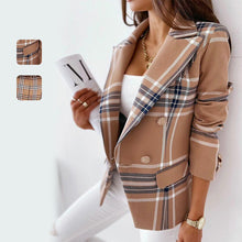 Laden Sie das Bild in den Galerie-Viewer, Damen Herbst Langarm Zweireihiger Karierter Anzug