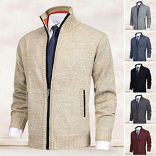 Laden Sie das Bild in den Galerie-Viewer, Herrenmode einfarbig Stehkragen Strickjacke