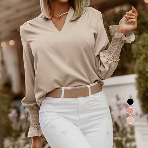 Lockeres Lässiges Langärmliges T-Shirt mit V-Ausschnitt