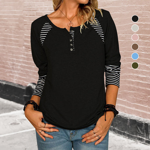 Langärmliges bedrucktes gestreiftes lässiges T-Shirt für Damen