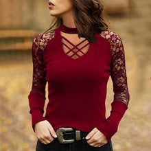 Laden Sie das Bild in den Galerie-Viewer, Einfarbiges modisches Langarm-T-Shirt mit V-Ausschnitt für Damen