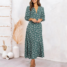 Laden Sie das Bild in den Galerie-Viewer, Vintage geblümtes langärmliges Kleid mit Knopf