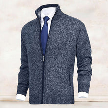 Laden Sie das Bild in den Galerie-Viewer, Herrenmode einfarbig Stehkragen Strickjacke