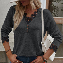 Laden Sie das Bild in den Galerie-Viewer, Damen-Strick-T-Shirt mit V-Ausschnitt