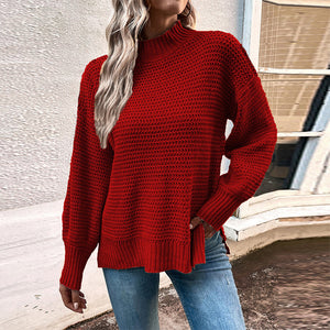 Geschlitzter Pullover mit Puffärmeln