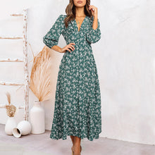 Laden Sie das Bild in den Galerie-Viewer, Vintage geblümtes langärmliges Kleid mit Knopf