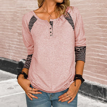 Laden Sie das Bild in den Galerie-Viewer, Langärmliges bedrucktes gestreiftes lässiges T-Shirt für Damen