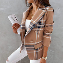 Laden Sie das Bild in den Galerie-Viewer, Damen Herbst Langarm Zweireihiger Karierter Anzug