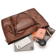 Laden Sie das Bild in den Galerie-Viewer, Damen Multifunktionshandtasche  Gepäcktasche aus Ölwachsleder mit großem Fassungsvermögen