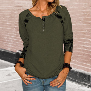 Langärmliges bedrucktes gestreiftes lässiges T-Shirt für Damen