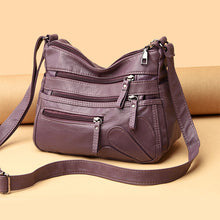 Laden Sie das Bild in den Galerie-Viewer, Tasche aus weichem Leder mit mehreren Reißverschlüssen