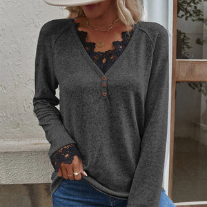 Damen-Strick-T-Shirt mit V-Ausschnitt