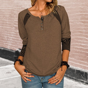 Langärmliges bedrucktes gestreiftes lässiges T-Shirt für Damen
