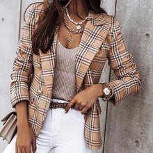 Laden Sie das Bild in den Galerie-Viewer, Damen Herbst Langarm Zweireihiger Karierter Anzug