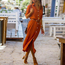 Laden Sie das Bild in den Galerie-Viewer, Einfarbiges Kleid mit langen Ärmeln und Knöpfen