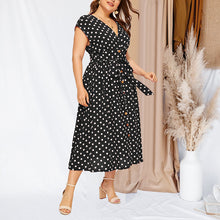 Laden Sie das Bild in den Galerie-Viewer, Gepunktetes Schnürkleid Mit V-Ausschnitt