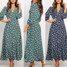 Laden Sie das Bild in den Galerie-Viewer, Vintage geblümtes langärmliges Kleid mit Knopf