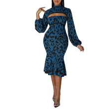 Laden Sie das Bild in den Galerie-Viewer, Zweiteiliges Leopardenkleid mit Rüschen