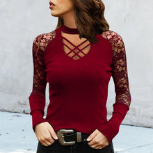 Laden Sie das Bild in den Galerie-Viewer, Einfarbiges modisches Langarm-T-Shirt mit V-Ausschnitt für Damen