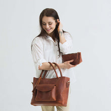 Laden Sie das Bild in den Galerie-Viewer, Damen Multifunktionshandtasche  Gepäcktasche aus Ölwachsleder mit großem Fassungsvermögen