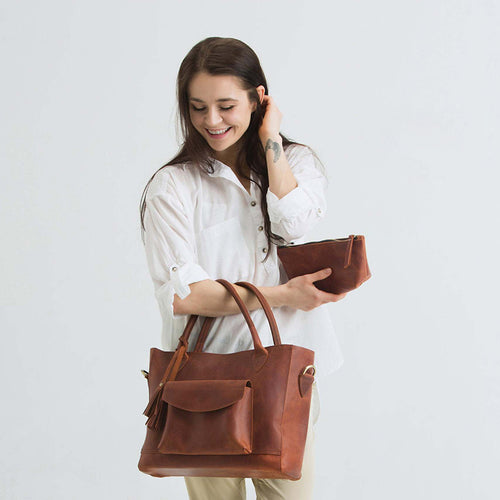 Damen Multifunktionshandtasche  Gepäcktasche aus Ölwachsleder mit großem Fassungsvermögen