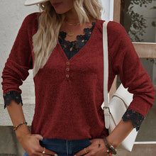 Laden Sie das Bild in den Galerie-Viewer, Damen-Strick-T-Shirt mit V-Ausschnitt