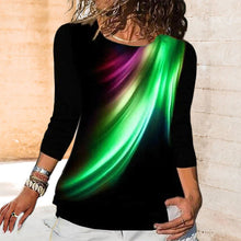 Laden Sie das Bild in den Galerie-Viewer, Damen Modisches T-Shirt mit Federdruck und Rundhalsausschnitt