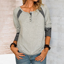 Laden Sie das Bild in den Galerie-Viewer, Langärmliges bedrucktes gestreiftes lässiges T-Shirt für Damen