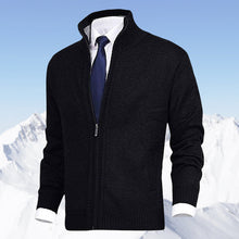 Laden Sie das Bild in den Galerie-Viewer, Herrenmode einfarbig Stehkragen Strickjacke